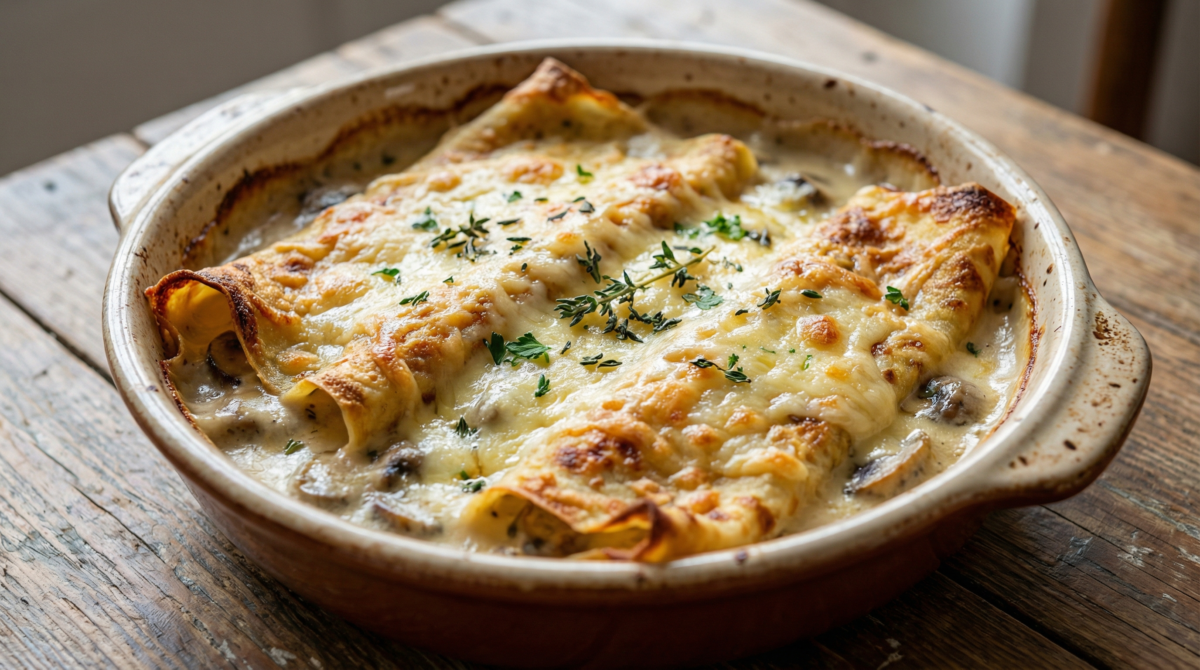 Découvrez le plat de crêpes gratinées qui révolutionne la béchamel aux champignons